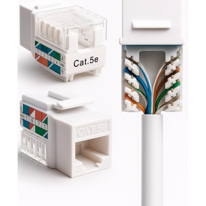 SATMAXIMUM Keystone Jack Cat5e Ethernet Wall Jack 45-Degree UTP Punch Down RJ45 Slim Profile Speed Termination White â€“ Pack of 5/10/20/30/50 - Easier Termination Than 90-Degree (20) - Image 1